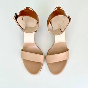 NEW CHLOE Tan Beige Two Tone Ankle Strap Block Heel Sandals Size 38 US(8)